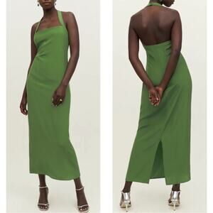 Reformation Alli Silk Halterneck Palm Green Midi Dress Size 10